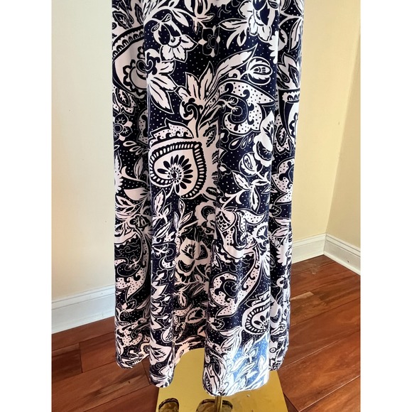 Talbots Navy White Paisley Floral Cotton Modal Maxi Dress Size M - Picture 7 of 9